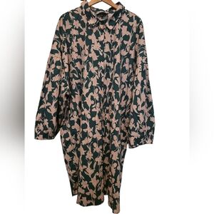 Eloquii Bold Green & Pink Floral Print Button-Up Shirt Dress Sz 28 No Belt